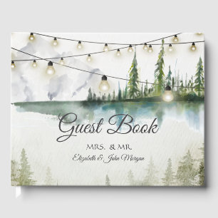 Livro De Visitas Montanha, Floresta, Lago, Luzes de Natal Casamento