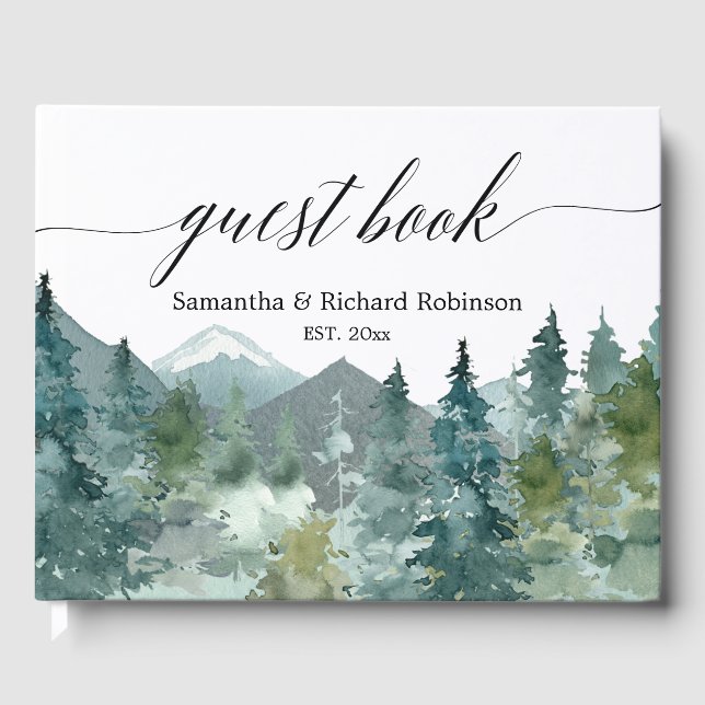 Livro De Visitas Montanhas rústicas em aquarela no chá de bebê (Frente)