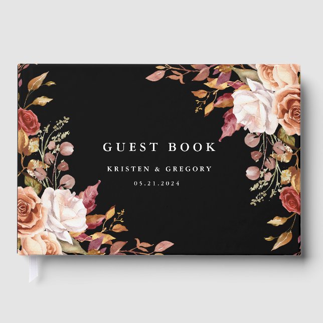 Livro De Visitas Moody Autumn Floral Elegant Wedding (Frente)