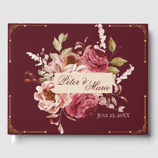 Livro De Visitas Moody Burgundy Old Rose Toasted Orange Boho Gold