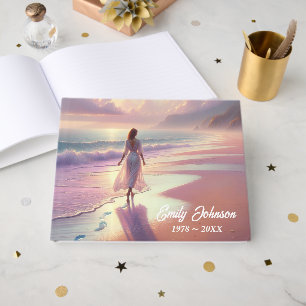 Livro De Visitas Mulher Deixando Pegadas em uma Praia