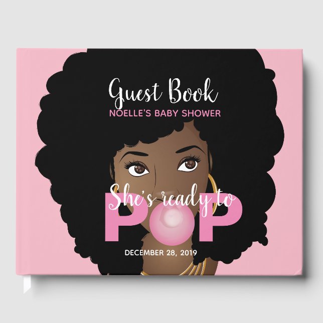 Livro De Visitas Mulher Negra, Pronta para Pop, Bublegum, Rosa (Frente)