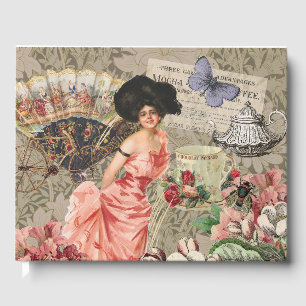 Livro De Visitas Mulher Victoriana Café Clássica Rosa