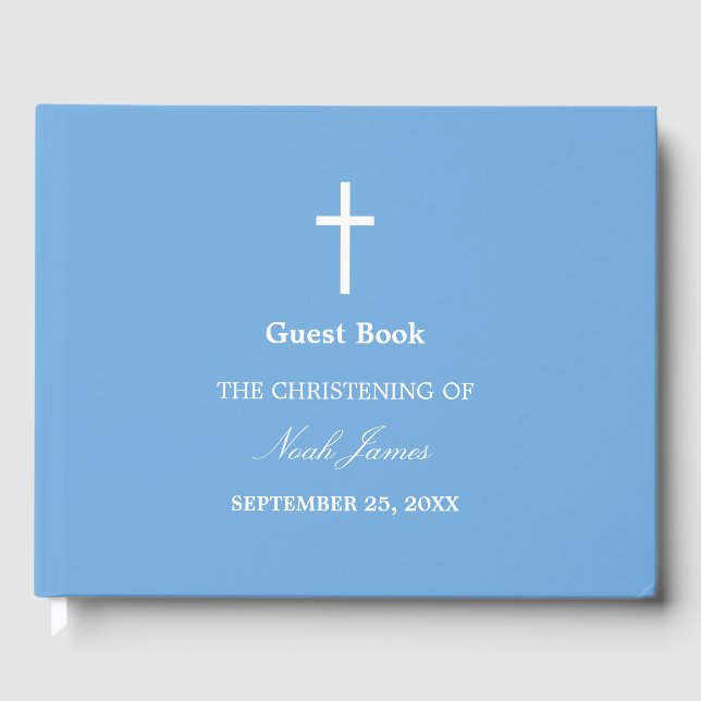 Livro De Visitas Na moda Blue Christening Guest Book (Frente)