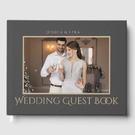 Livro De Visitas Na moda Script Dark Cinza e Dourado | Foto