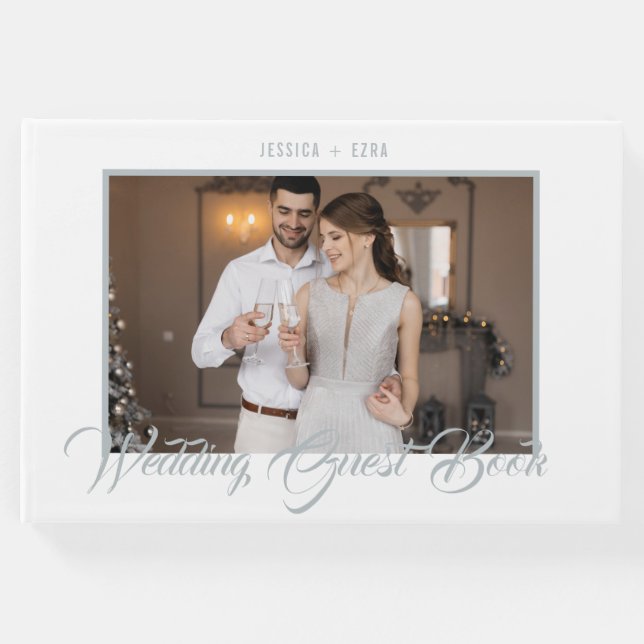 Livro De Visitas Na moda Script Silver e Branco | Foto (Frente)