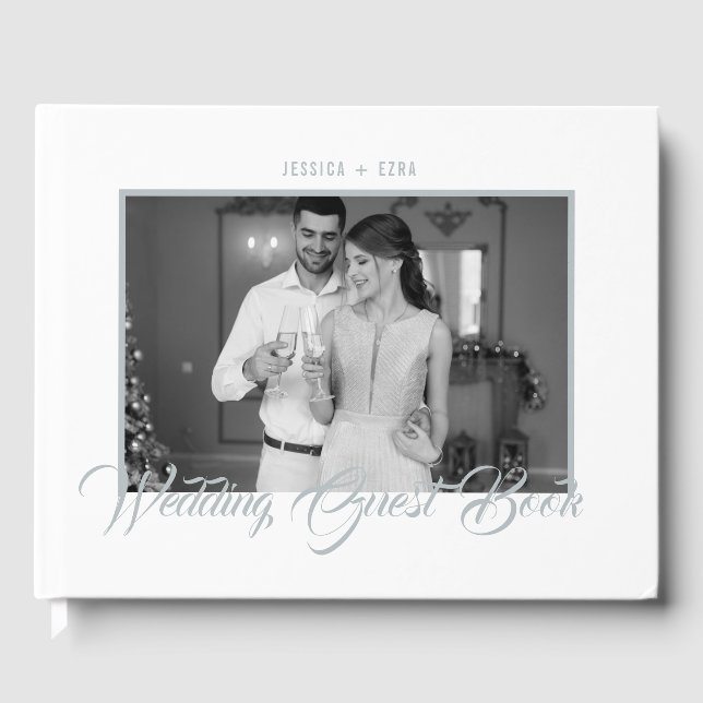 Livro De Visitas Na moda Script Silver White com foto branca preta (Frente)