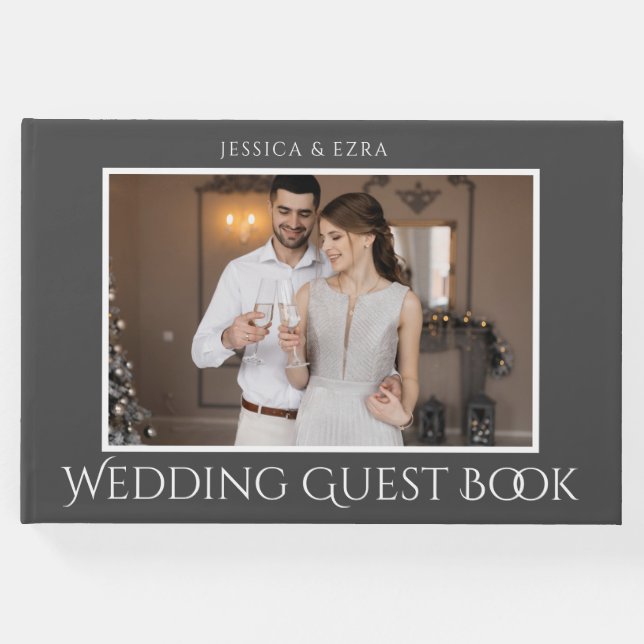 Livro De Visitas Na moda Script White e Cinza | Foto (Frente)