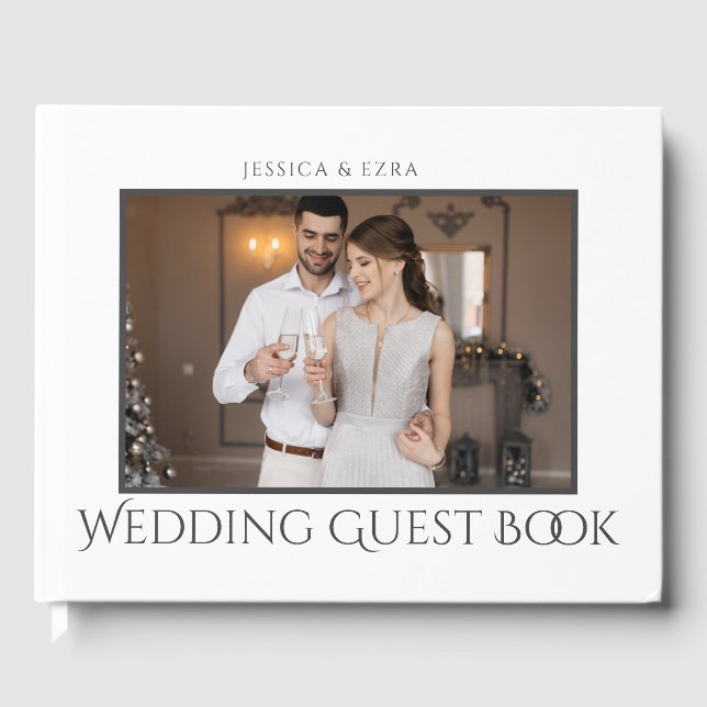 Livro De Visitas Na moda Script White e Cinza | Foto (Frente)