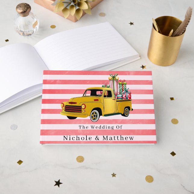 Livro De Visitas Natais vintages Truck Wedding (Frente aberta)