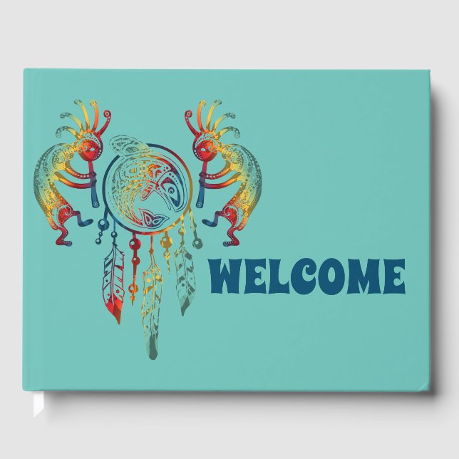 Livro De Visitas Nativo americano Kokopelli Whale Dreamcatcher 1 (Frente)