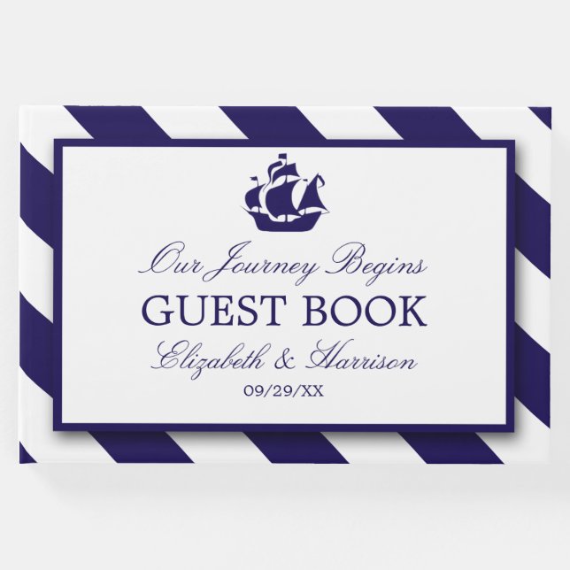 Livro De Visitas Náutica Stripes & Marinho Náutico Naufrágio Azul (Frente)