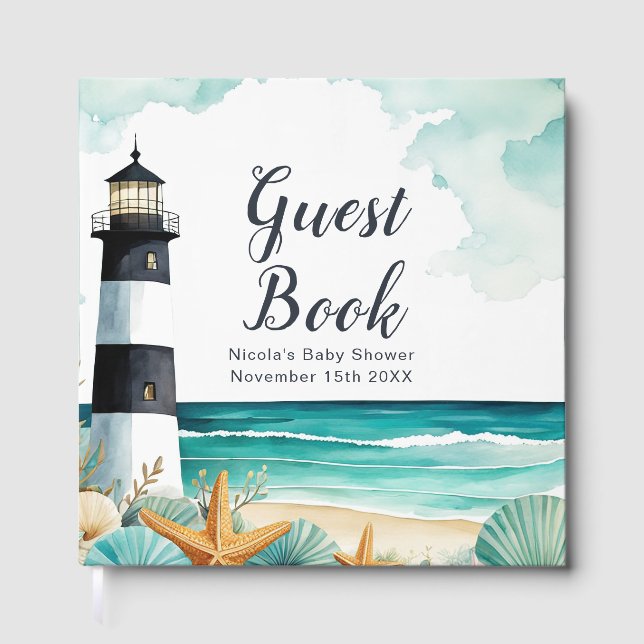 Livro De Visitas Nautical Lighthouse Baby Shower  (Frente)