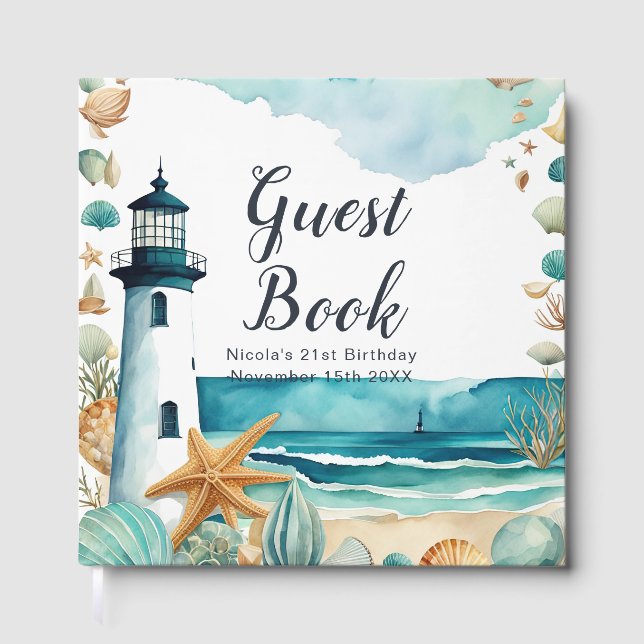 Livro De Visitas Nautical Lighthouse Birthday Party (Frente)