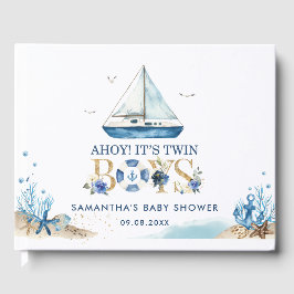 Livro De Visitas Náutico Blue Boat Ahoy É Chá de fraldas de Twin Bo