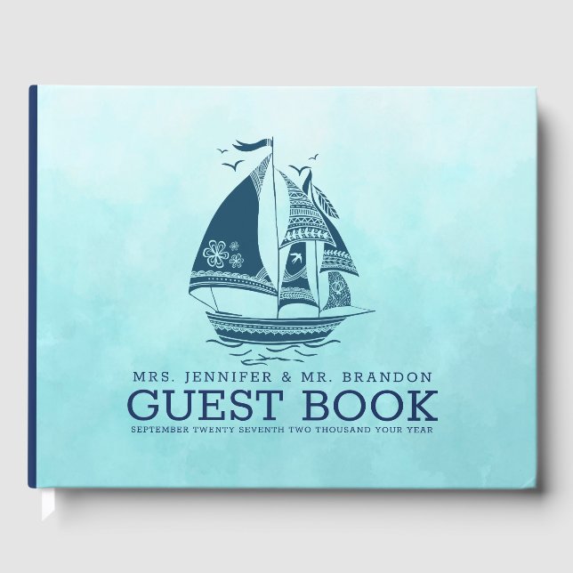 Livro de visitas náutico de barco à vela com vento (Frente)