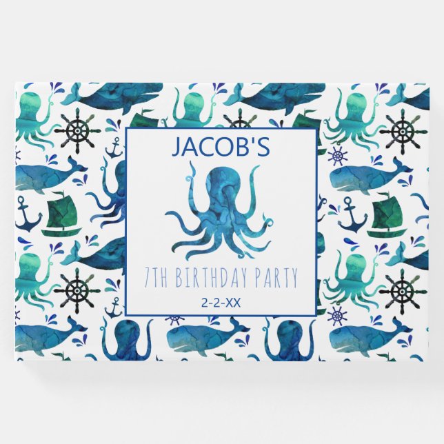 Livro De Visitas Náutico Sob O Polvo De Aquarela Do Mar (Frente)