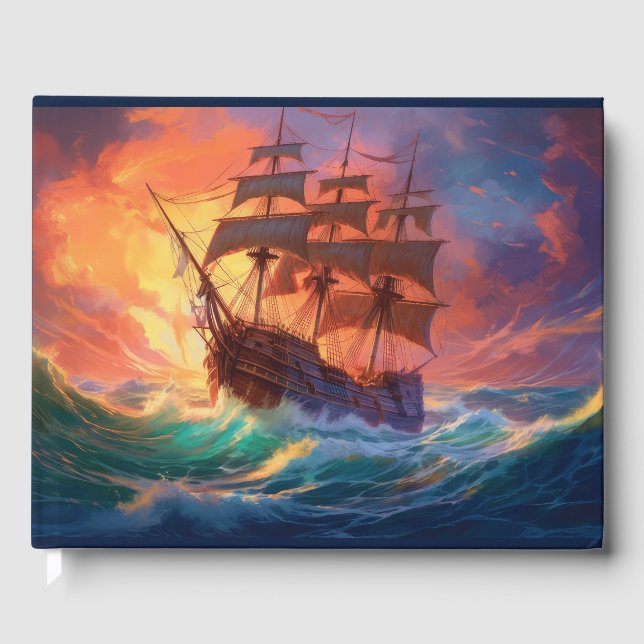 Livro De Visitas Navio De Velas Em Um Mar Tempestade (Frente)