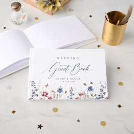 Livro De Visitas Navy Blue Wildflower Field Rustic Wedding
