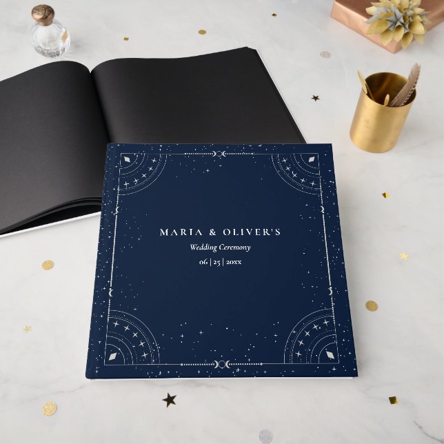 Livro De Visitas Noite Estrelada Casamento Celestial Azul Marinho E (Frente aberta)