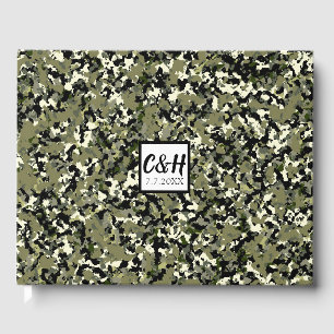 Livro De Visitas Noiva Camuflada de Verde Preto Creme