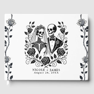 Livro De Visitas Noiva Casamento Rosa Floral Esqueleto Preto Branco