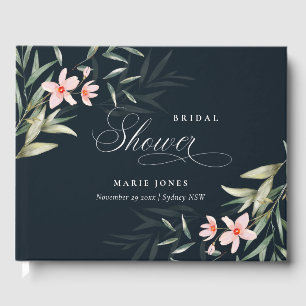 Livro De Visitas Noiva Dark Navy Blush Greenery Flora Bunch Shower