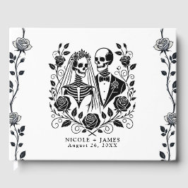 Livro De Visitas Noiva de Videira de Rosa Floral Esqueleto Preto Br