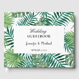 Livro De Visitas Noiva e casamento de folhas tropicais aquáticas