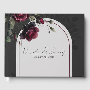 Livro De Visitas Noiva Floral Cinza Sombrio Rosas Vermelhas de Bord