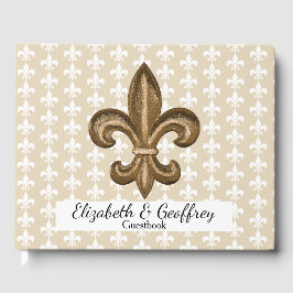 Livro De Visitas Nola Dourada e White French Fleur De Lis Weding