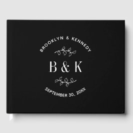 Livro De Visitas Nome de casal monograma floral botânico preto e br
