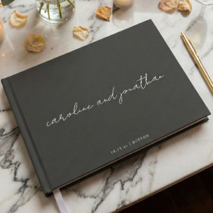Livro De Visitas Nome de Casamento Personalizado Letra Preta Elegan