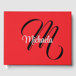 Livro De Visitas Nome inicial do monograma moderno minimalista verm