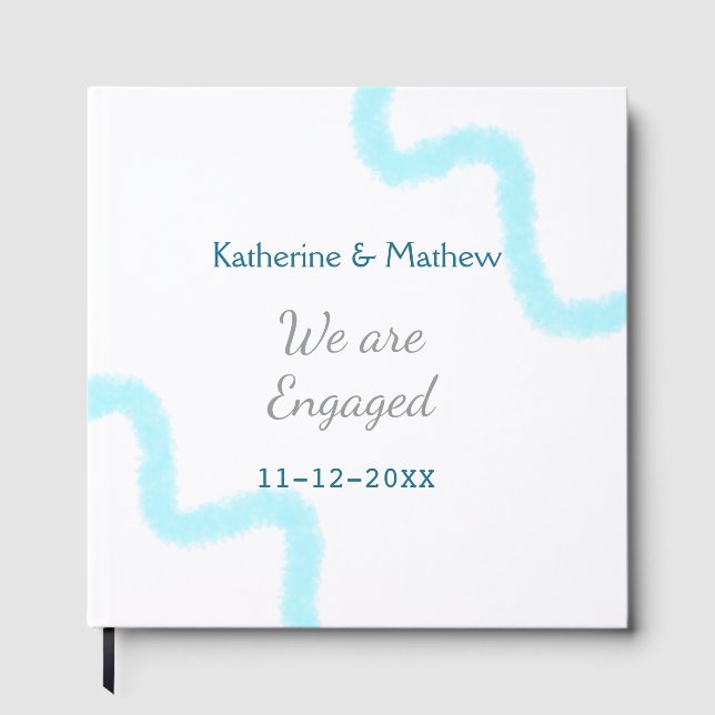 Livro De Visitas Nós estamos engajados aquarela espiral azul cinza  (Frente)