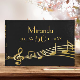 Livro De Visitas Notas de música de ouro da festa de aniversário 50
