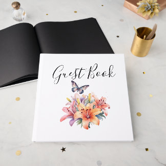 Livro De Visitas Número da mesa com design elegante de flores e bor