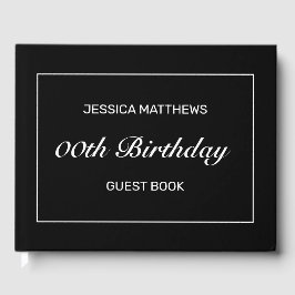 Livro De Visitas Número Personalizado de Aniversário Negro Minimali