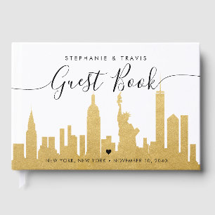 Livro De Visitas NYC Skyline Dourado Casamento de Destino em Nova Y