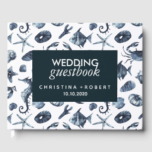Livro De Visitas O casamento marítimo náutico azul do cavalo