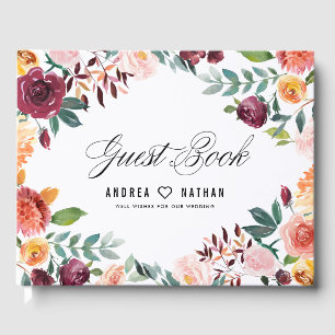 Livro De Visitas O outono da aguarela floresce casamento floral