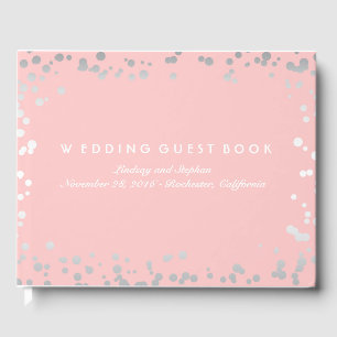 Livro De Visitas O rosa de prata dos confetes cora casamento