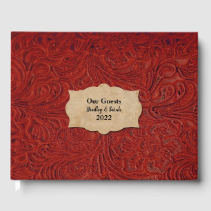 Livro De Visitas O vermelho rústico utilizou ferramentas o couro