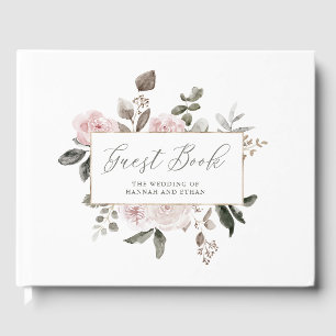 Livro De Visitas O vintage floral cora os rosas da aguarela que