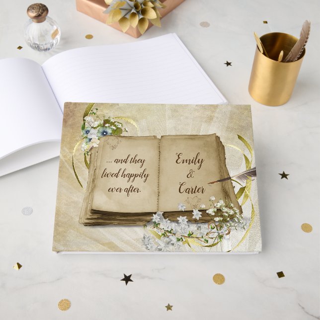 Livro De Visitas Old Wedding Album with Feather Pen (Frente aberta)