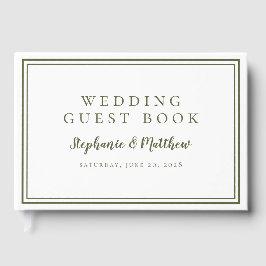 Livro De Visitas Olive Verde & Branco Casamento Simples Moderno Clá