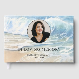 Livro De Visitas Ondas do Oceano em Aquarela Memorial Funeral Foto