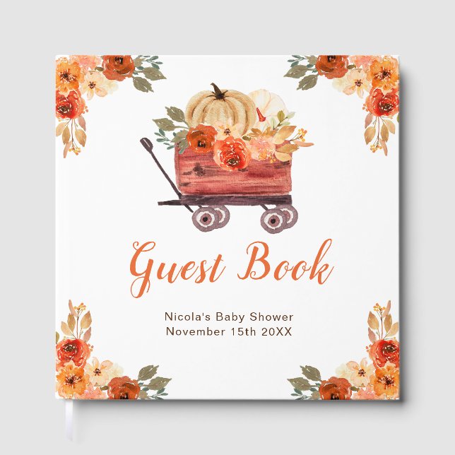 Livro De Visitas Orange Floral Pumpkin Truck Baby Shower Guest Book (Frente)