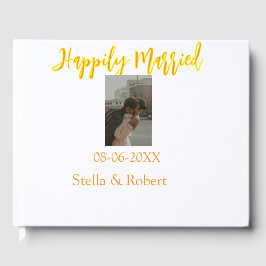 Livro De Visitas Orange yellow retro photo happily married couple