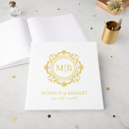 Livro De Visitas Ornamentado Floral Monograma Casamento Elegante Do
